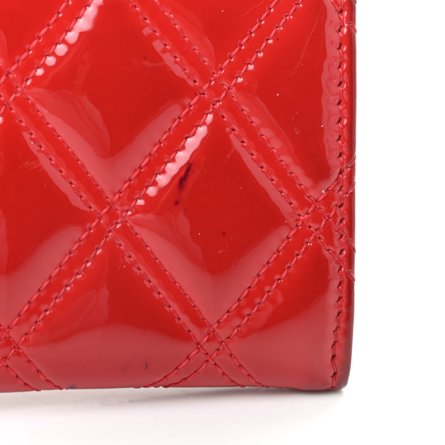 Patent Quilted Double Stitched Flap Card Holder Red