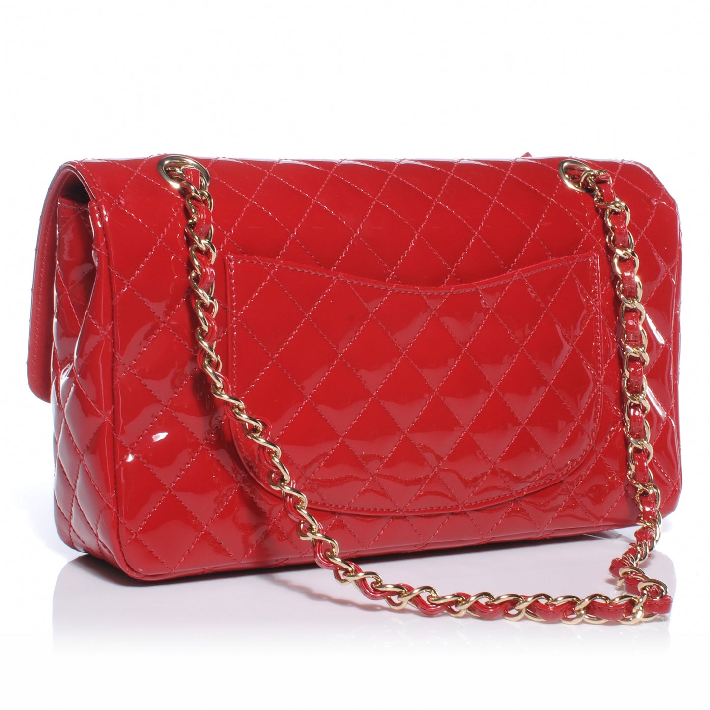 Patent Calfskin Quilted Valentine Charms Medium Single Flap Red