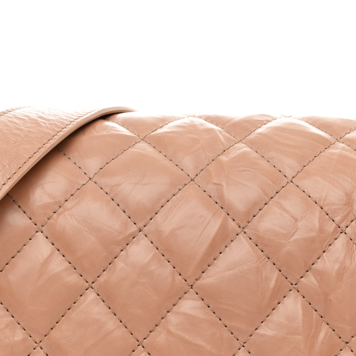 Aged Calfskin Quilted Medium Chain Detail Flap Light Brown