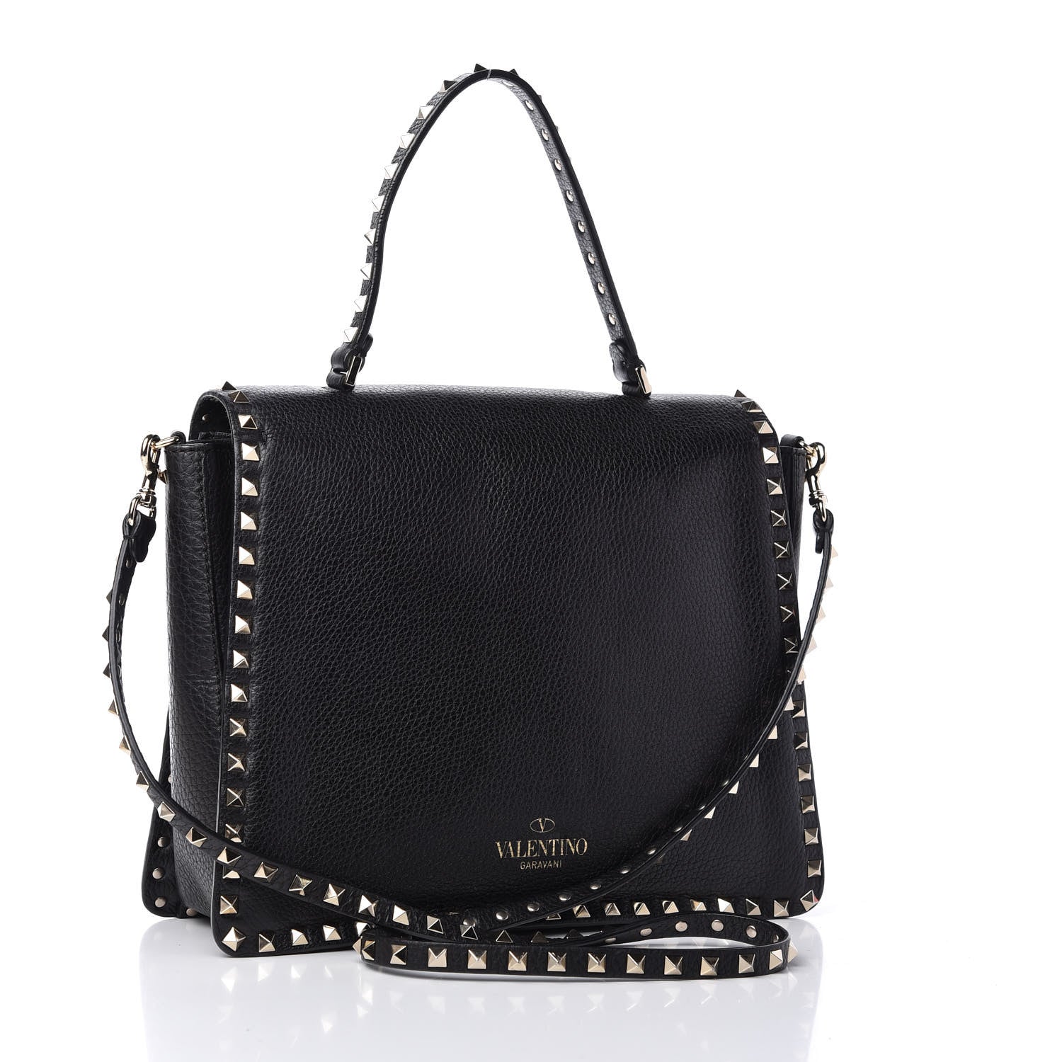 Valentino Garavani Grained Calfskin Rockstud Top Handle Flap Shoulder Bag Black 3 of 9