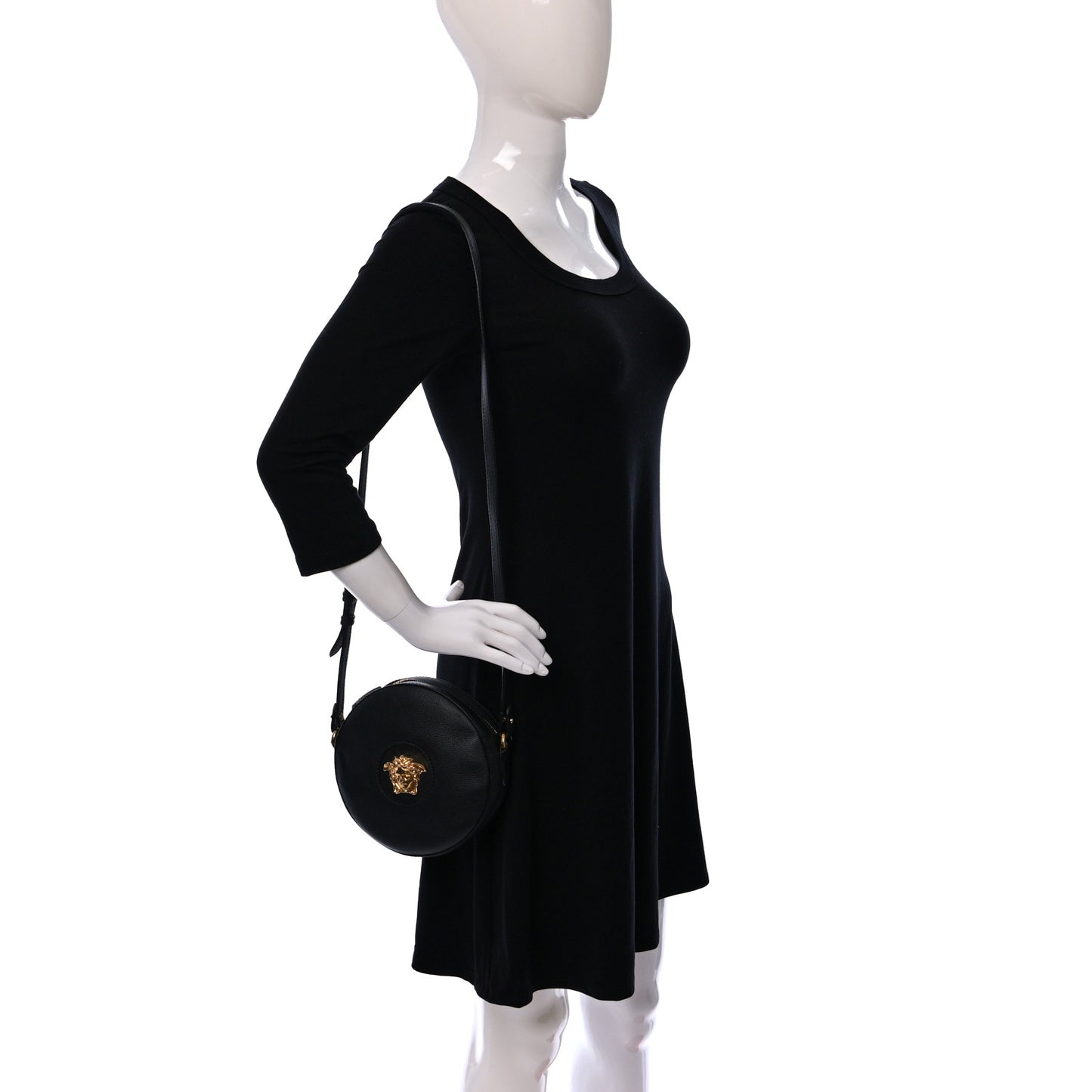 Calfskin La Medusa Round Camera Bag Black