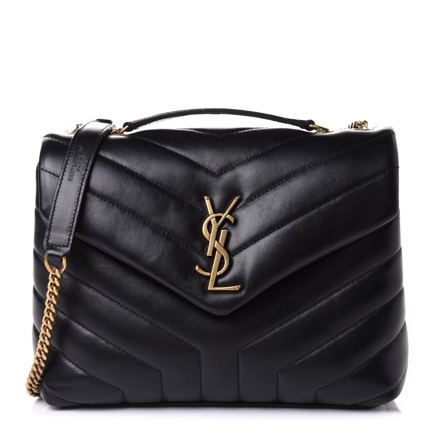 Calfskin Y Quilted Monogram Small Loulou Chain Satchel Black