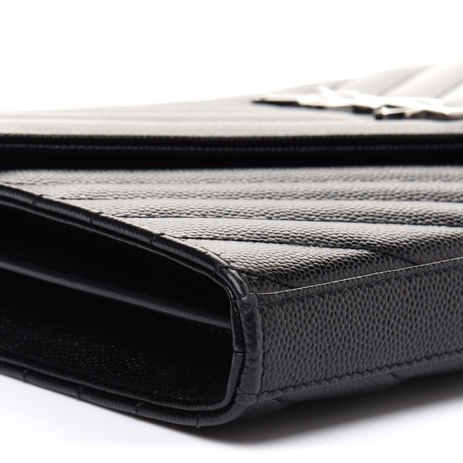 Saint Laurent Grain De Poudre Matelasse Chevron Monogram Chain Wallet Black 9 of 12