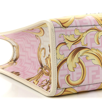 Fendi X VERSACE Calfskin Plexiglass Fendace FF Baroque Print Medium Fendi Sunshine Shopper Tote Gold Rosa White Ice Ciad 9 of 10