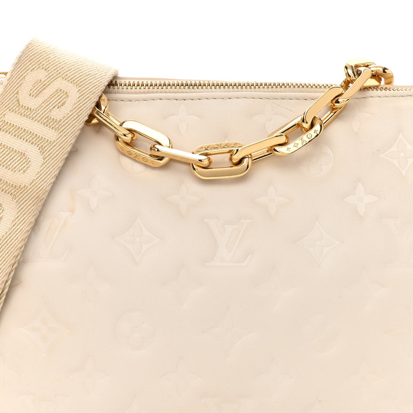 Lambskin Embossed Monogram Coussin PM Beige Cream