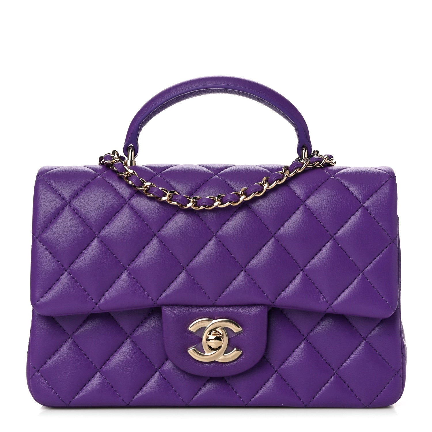 Chanel Lambskin Quilted Mini Top Handle Rectangular Flap Dark Purple 1 of 11