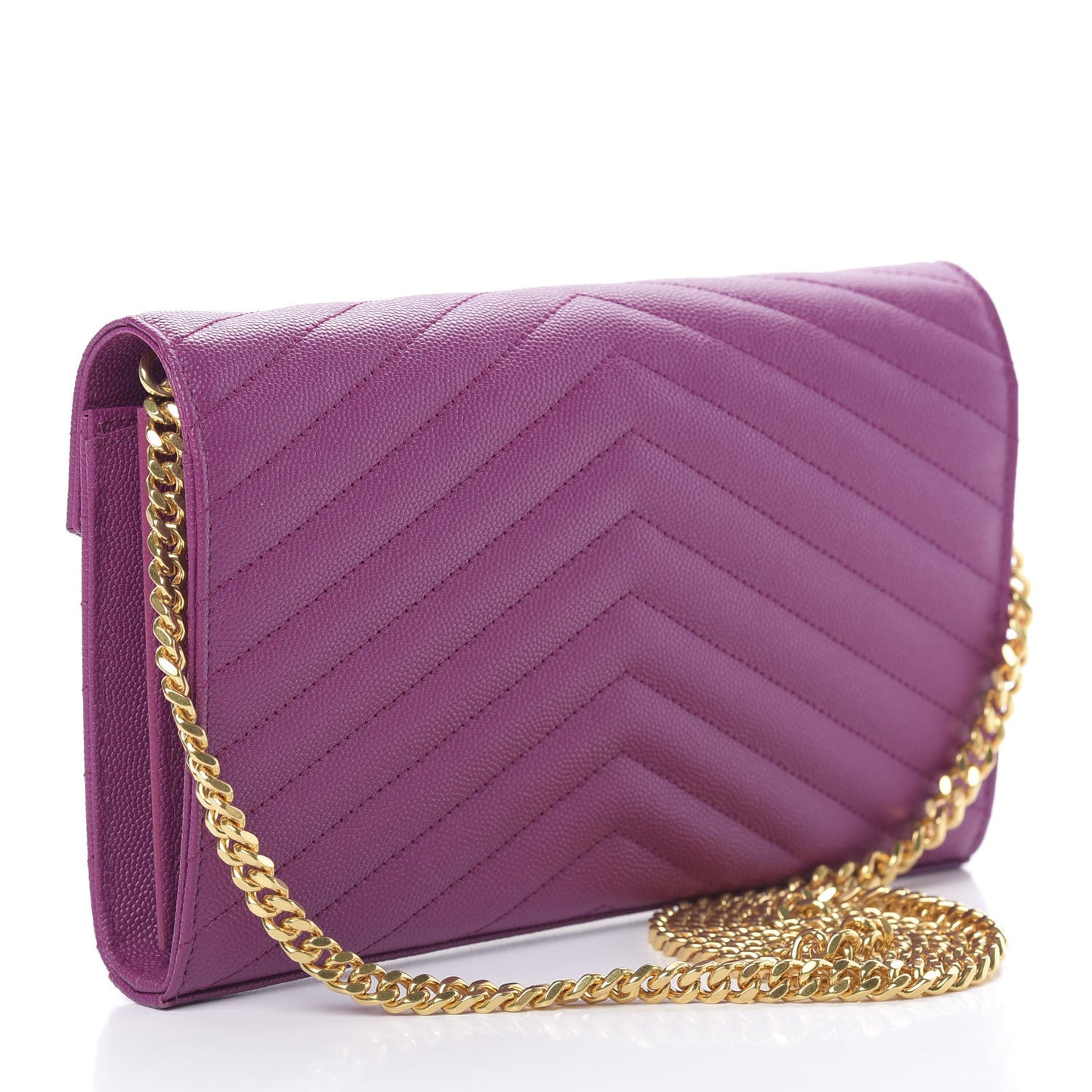 Grain De Poudre Matelasse Chevron Monogram Chain Wallet Dark Grape