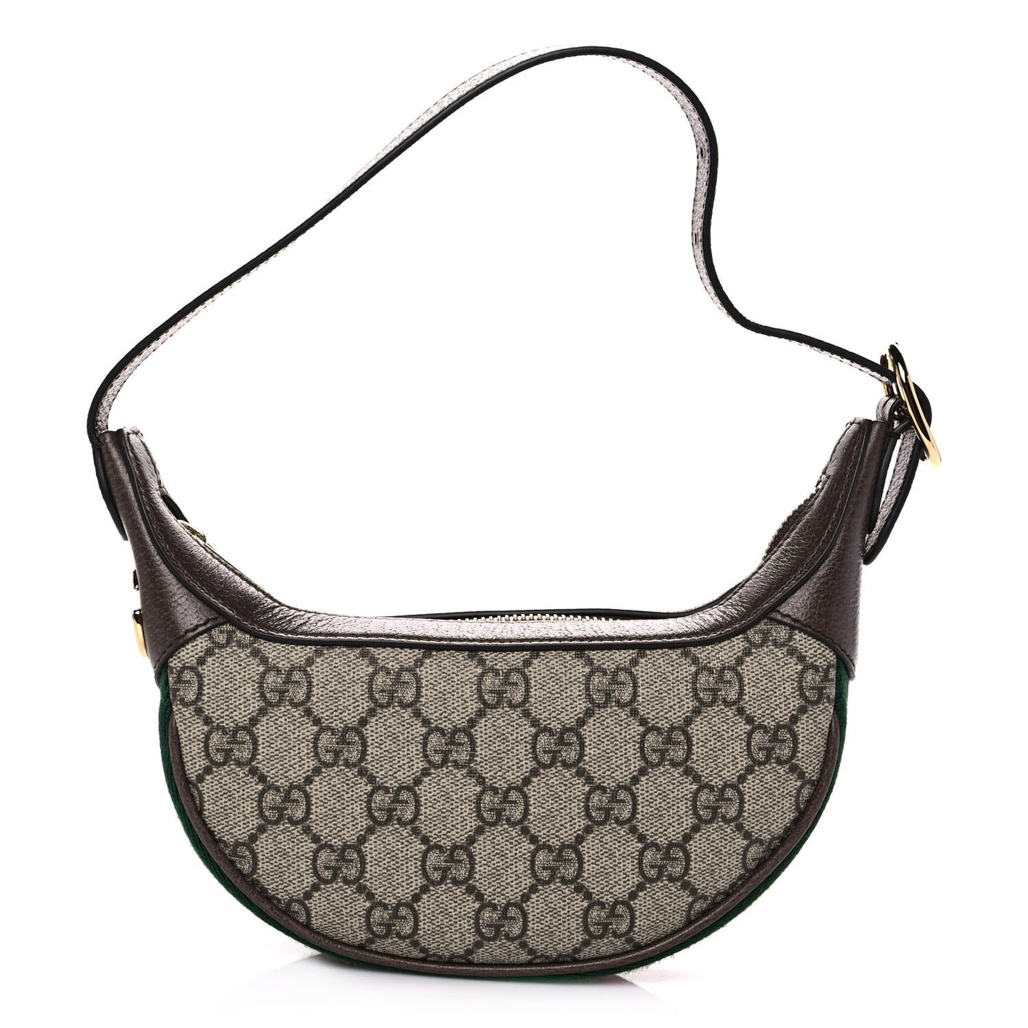 GG Supreme Monogram Textured Calfskin Web Mini Ophidia Half Moon Hobo Beige Ebony New Acero