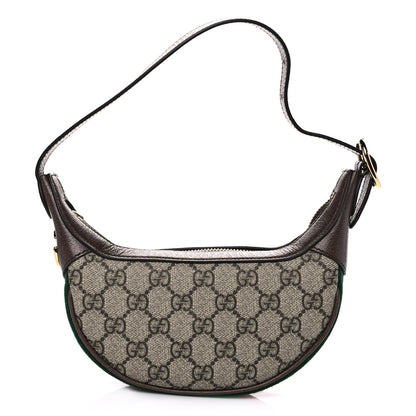 Gucci GG Supreme Monogram Textured Calfskin Web Mini Ophidia Half Moon Hobo Beige Ebony New Acero 1 of 8