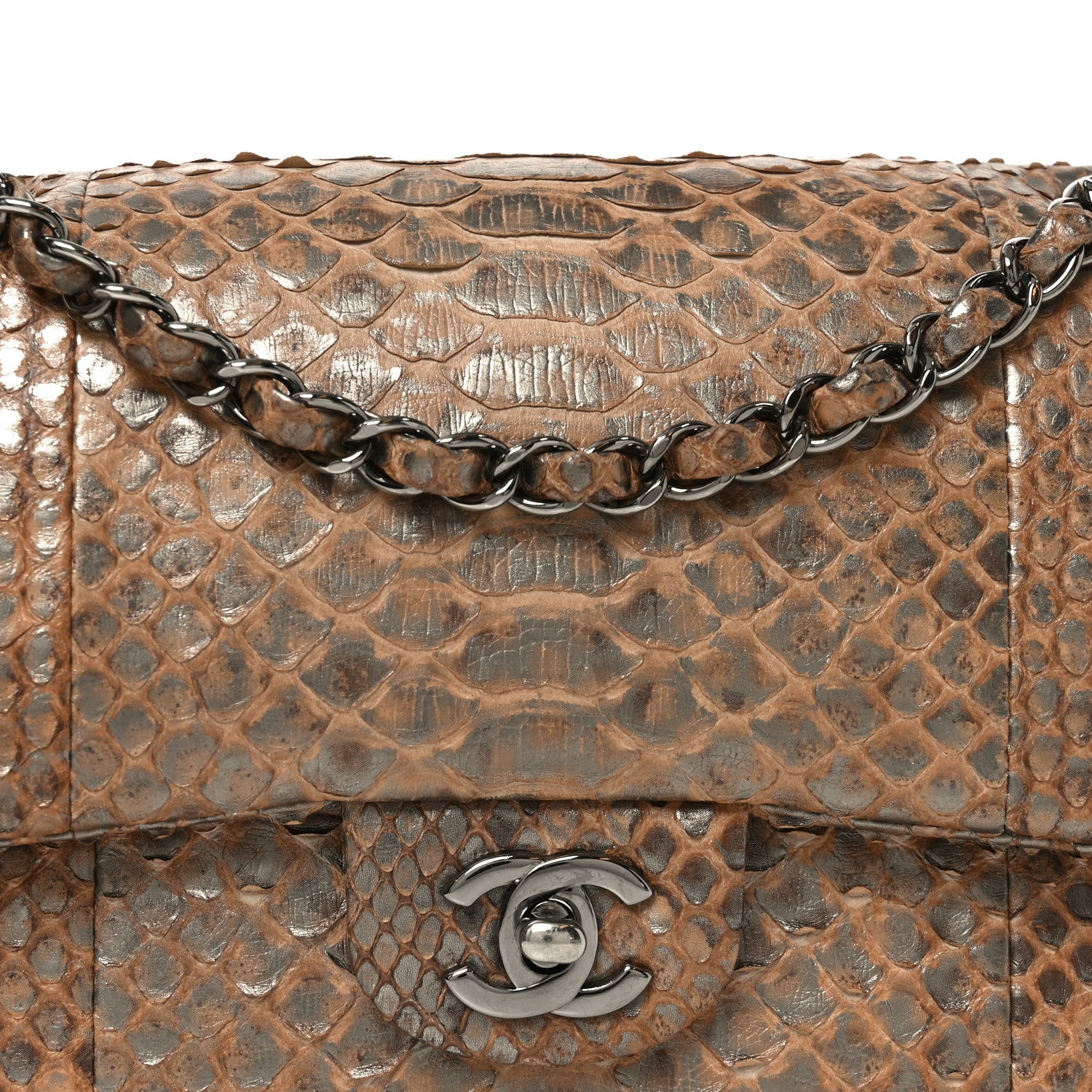Chanel Metallic Snakeskin Medium Double Flap Beige 8 of 13