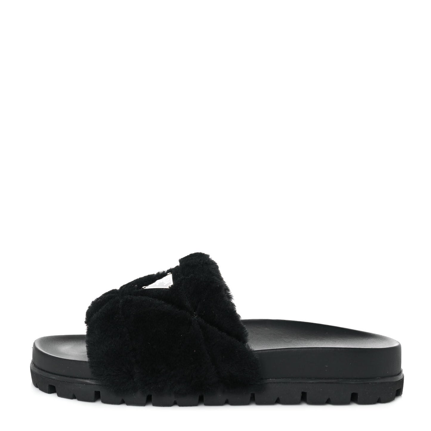 Montone Metal Triangle Logo Lug Sole 20mm Slide Sandals 37.5 Black