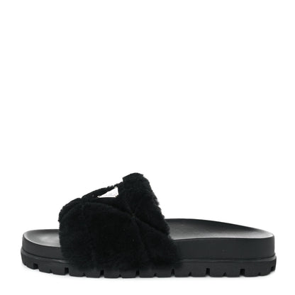 Prada Montone Metal Triangle Logo Lug Sole 20mm Slide Sandals 37.5 Black 1 of 9
