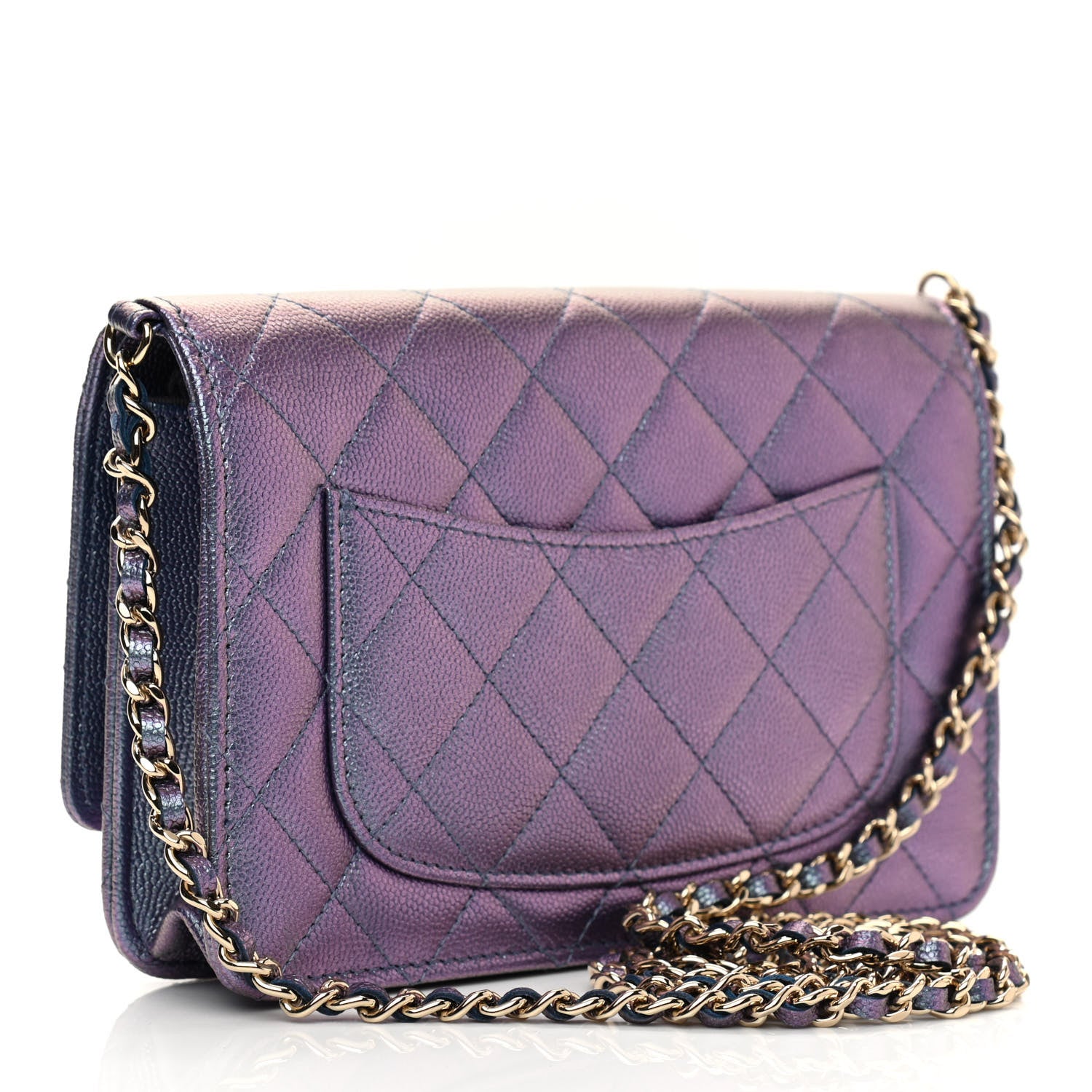 Chanel Iridescent Caviar Quilted Wallet On Chain WOC Dark Blue 3 of 12