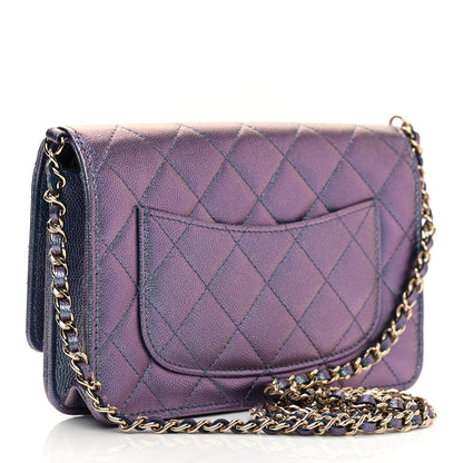 Chanel Iridescent Caviar Quilted Wallet On Chain WOC Dark Blue 3 of 12