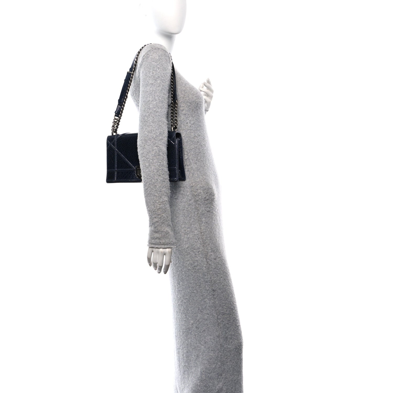 Christian Dior Crackled Deerskin Medium Diorama Flap Bag Navy 2 of 9