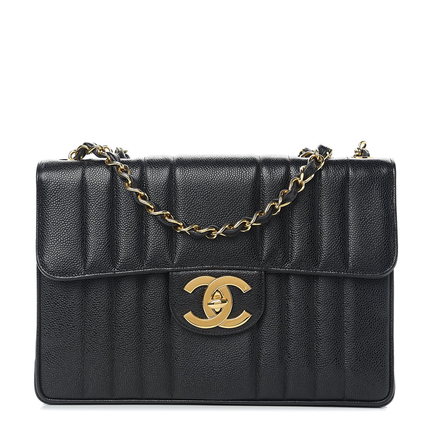 Caviar Vertical Quilted Jumbo Single Flap Black