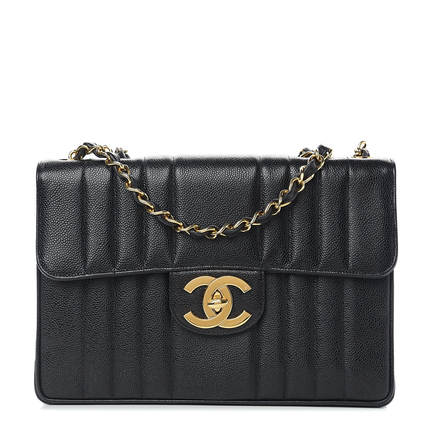 Chanel Caviar Vertical Quilted Jumbo Single Flap Black 1 of 10
