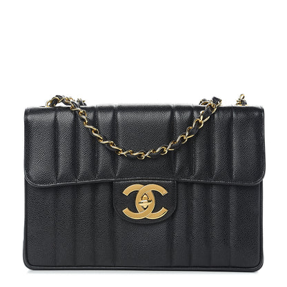 Chanel Caviar Vertical Quilted Jumbo Single Flap Black 1 of 10