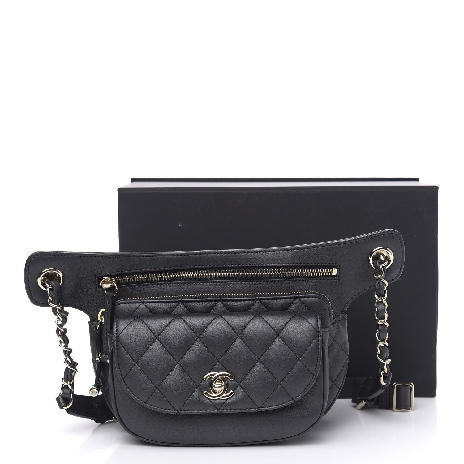 Chanel Calfskin Flap Chain Waist Bag Black 11 of 11