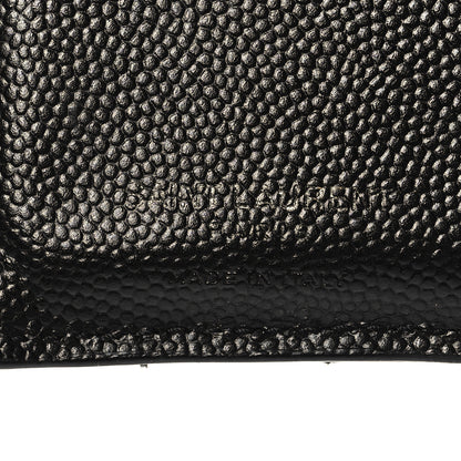 Saint Laurent Grain De Poudre Matelasse Chevron Monogram Zipped Card Case Black 7 of 9