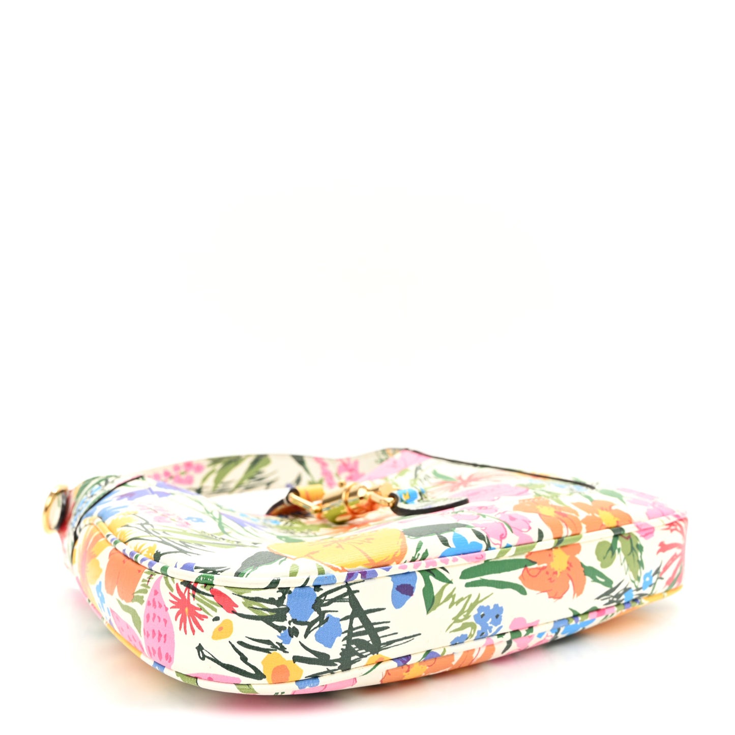 X KEN SCOTT New Shangai Calfskin Jardin D'Avril Floral Print Small Jackie 1961 Hobo Ivory Pink
