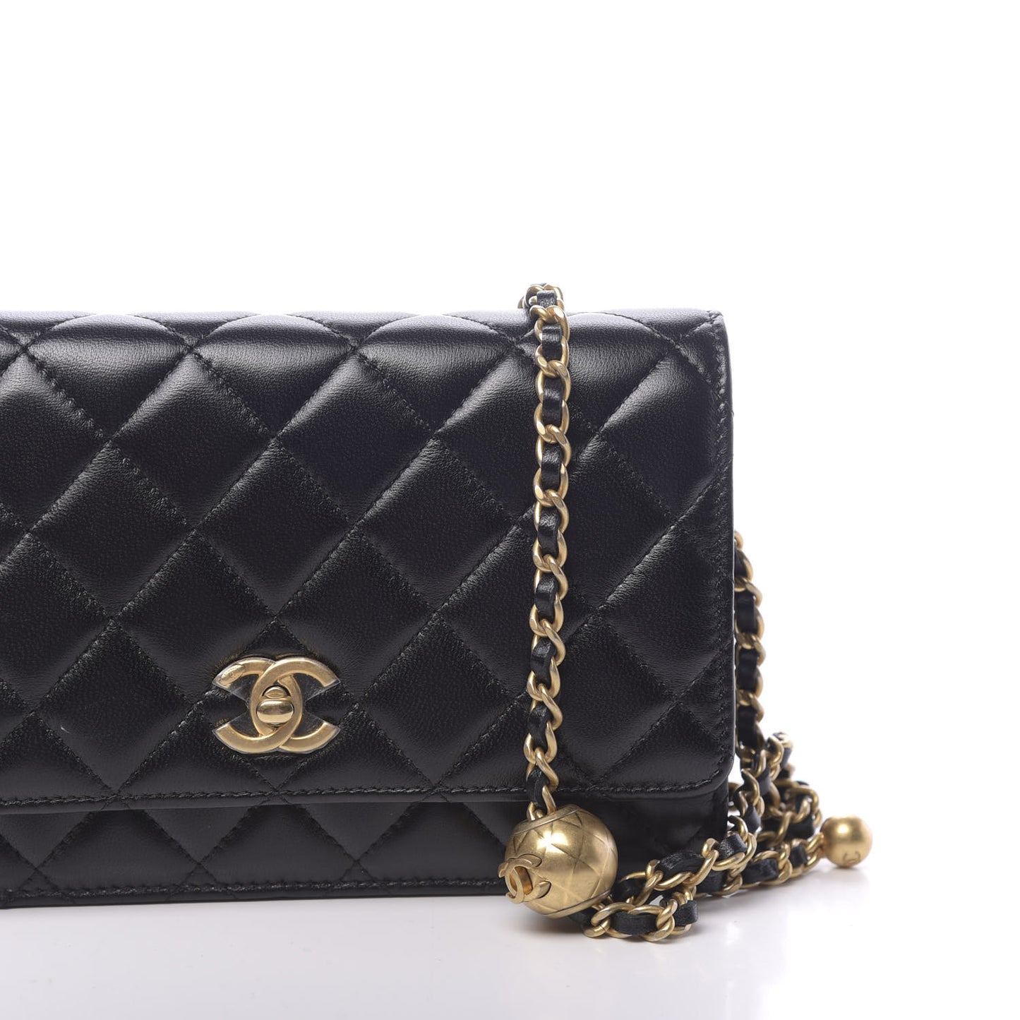 Lambskin Quilted CC Pearl Crush Wallet on Chain WOC Black