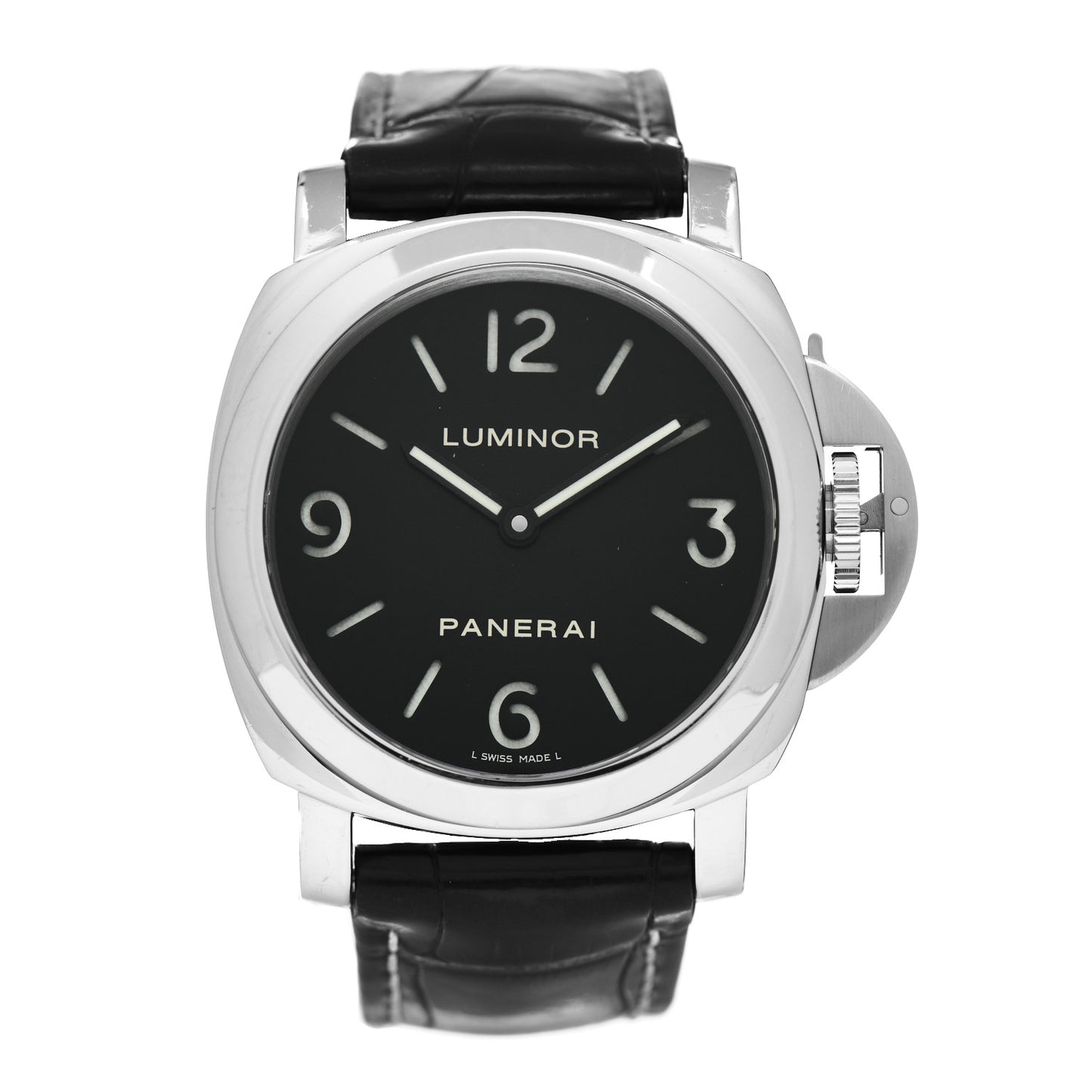 Stainless Steel Alligator 44mm Luminor Base Manual Winding Watch Black PAM00112