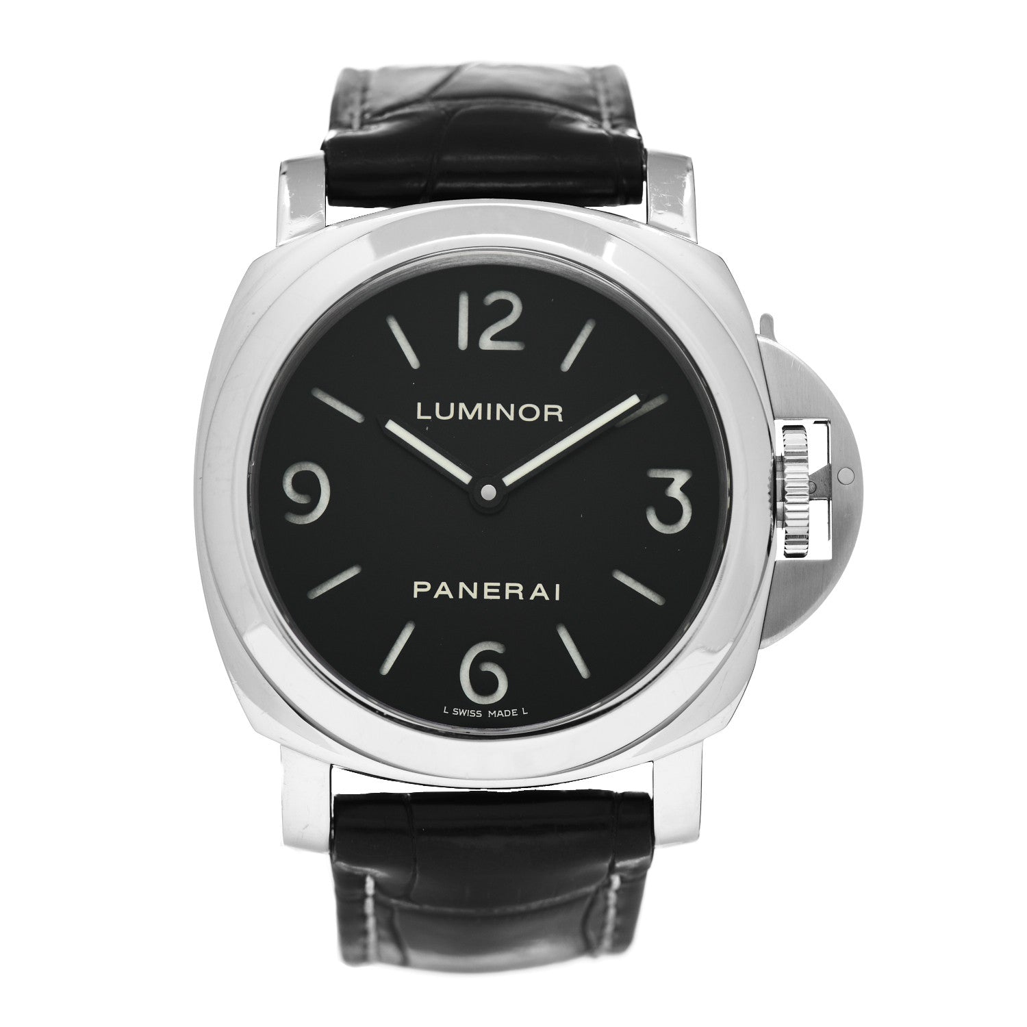 Panerai Stainless Steel Alligator 44mm Luminor Base Manual Winding Watch Black PAM00112 1 of 4