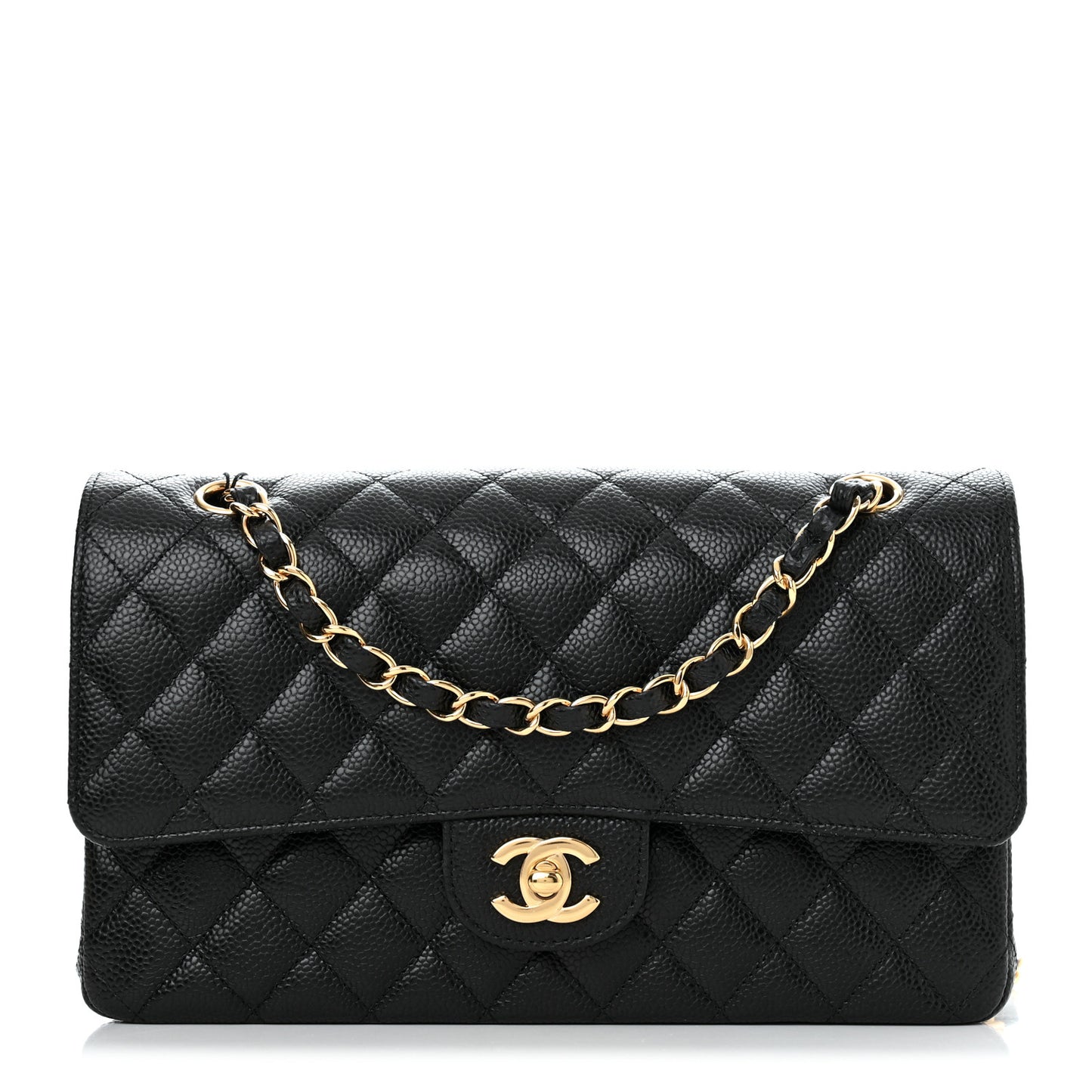 Caviar Quilted Medium Double Flap Black