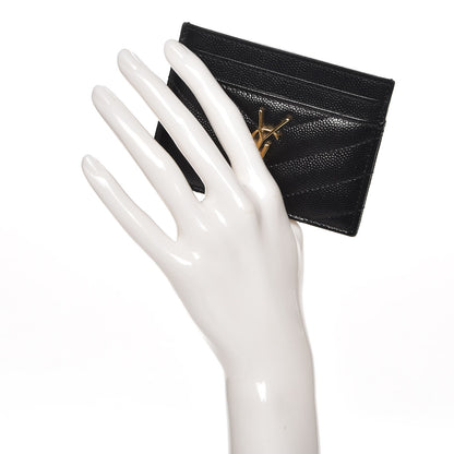 Saint Laurent Grain De Poudre Matelasse Chevron Monogram Credit Card Case Black 3 of 9