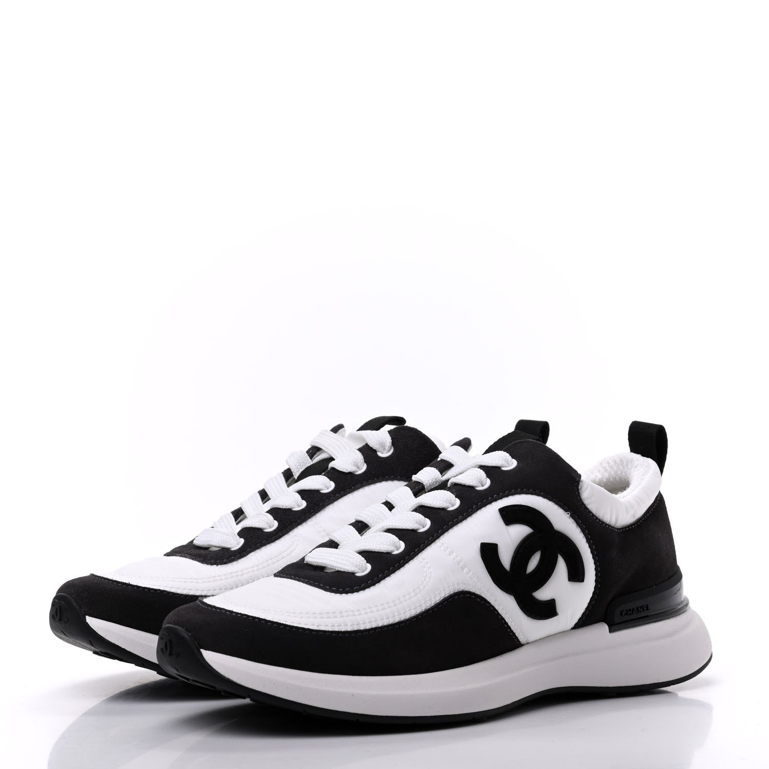 Chanel Nylon Suede Calfskin CC Sneakers 37 White Dark Grey 3 of 7