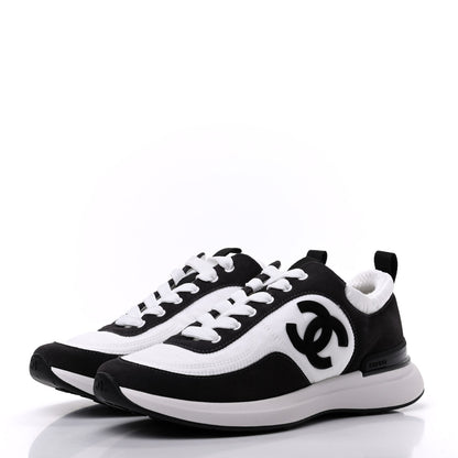Chanel Nylon Suede Calfskin CC Sneakers 37 White Dark Grey 3 of 7