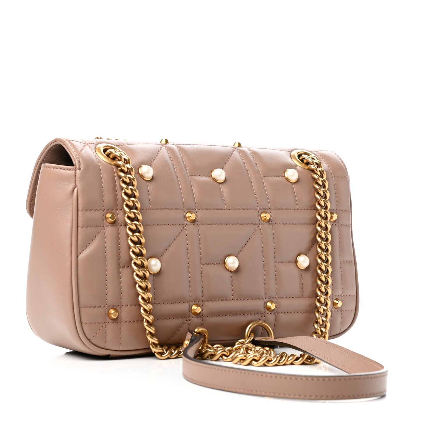Calfskin Matelasse Studded Mini Pearly GG Marmont Shoulder Bag Porcelain Rose