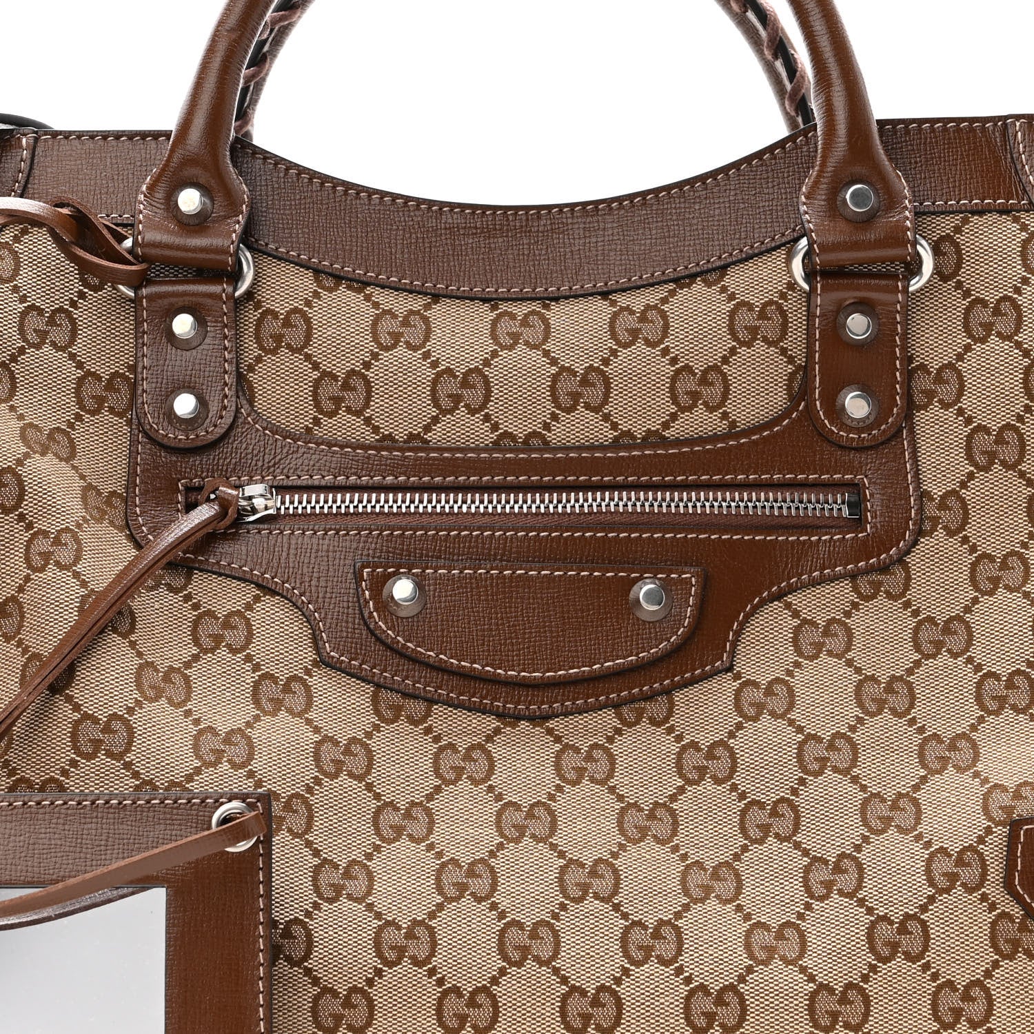 Balenciaga X GUCCI GG Monogram Azalea Calfskin Neo Classic Silver Hardware Medium City Beige Ebony Brown Sugar 8 of 10