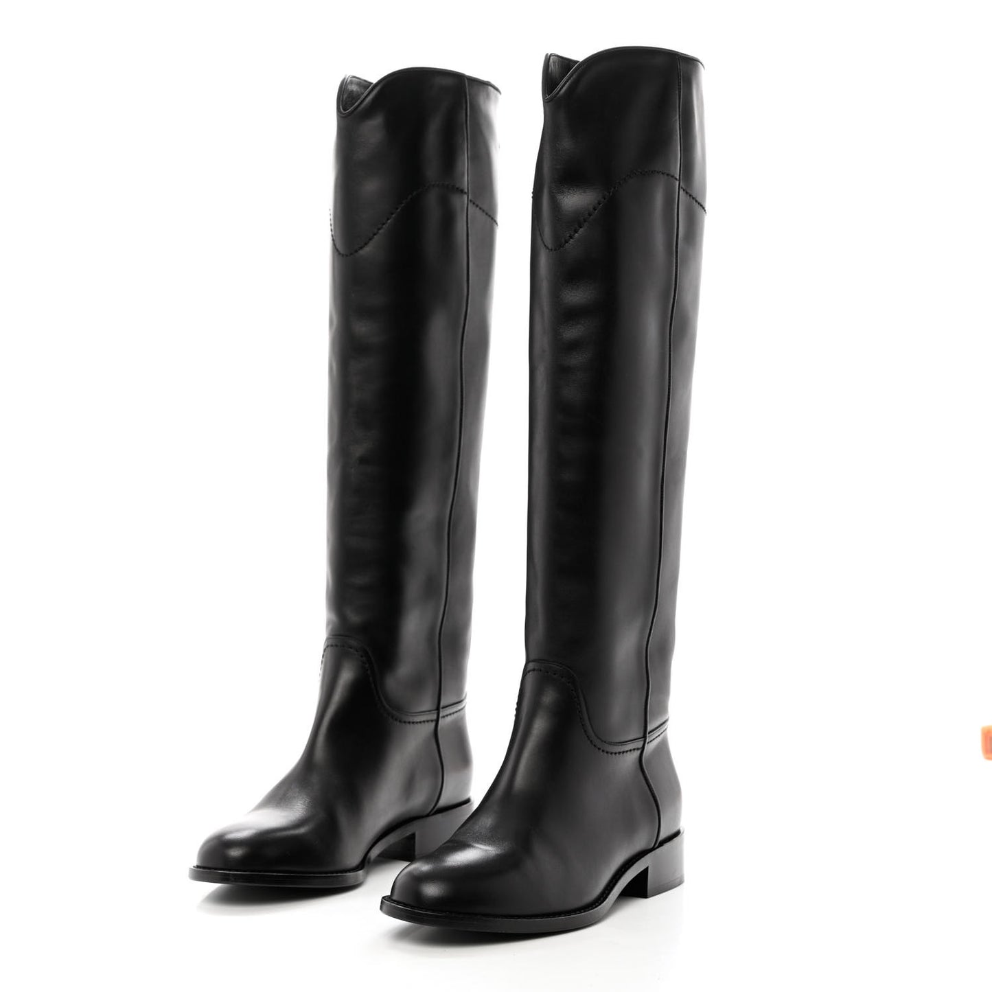 Calfskin Ascot Knee High CC Boots 37 Black