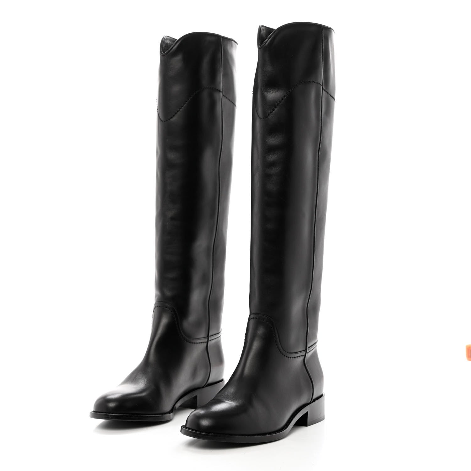 Chanel Calfskin Ascot Knee High CC Boots 37 Black 3 of 10