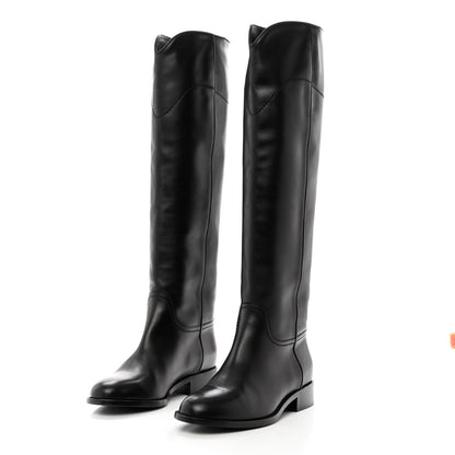 Chanel Calfskin Ascot Knee High CC Boots 37 Black 3 of 10