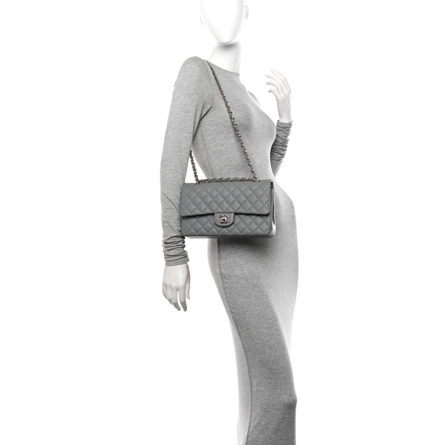 Chanel Caviar Quilted Medium Double Flap Grey 2 of 10