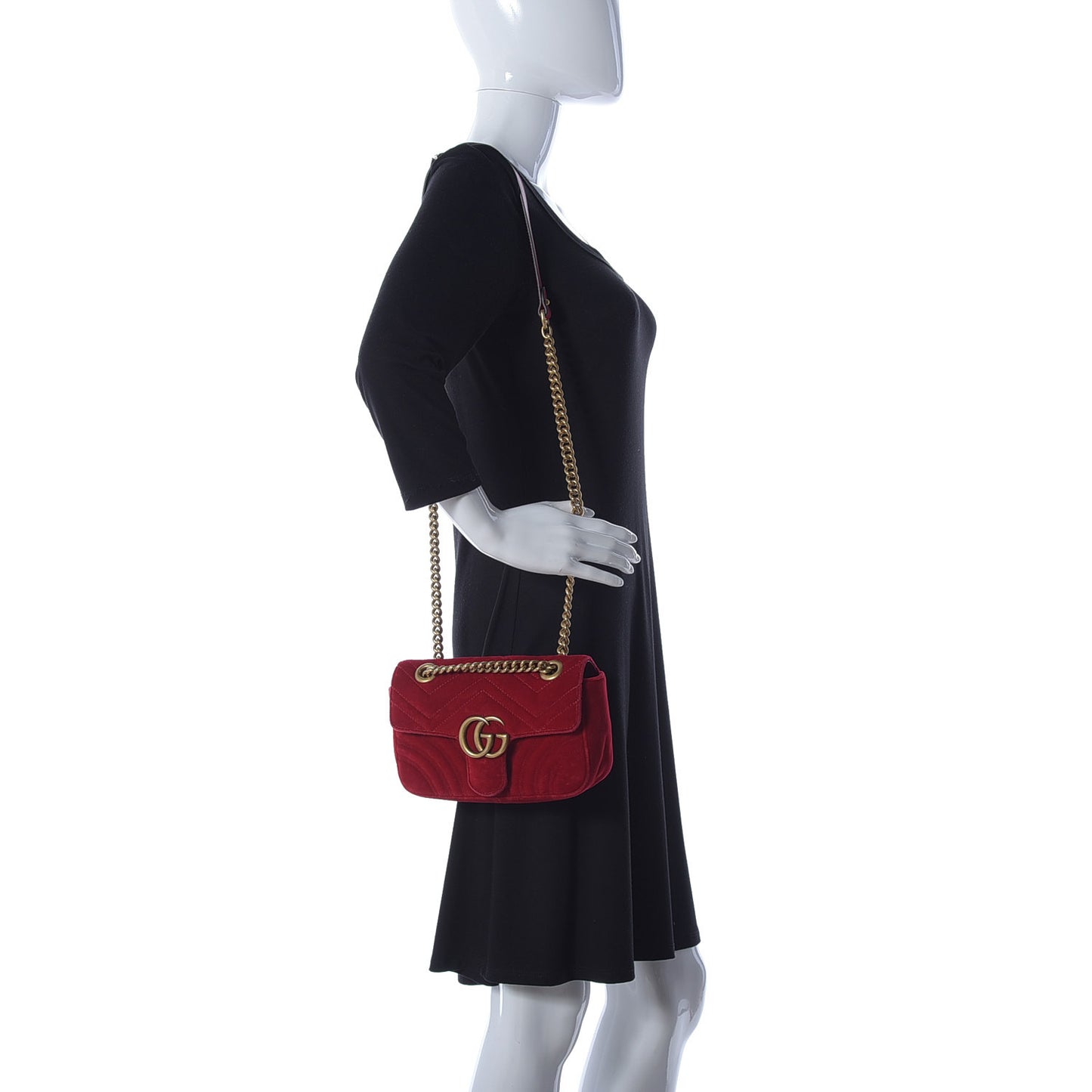 Velvet Matelasse Mini GG Marmont Shoulder Bag Hibiscus Red
