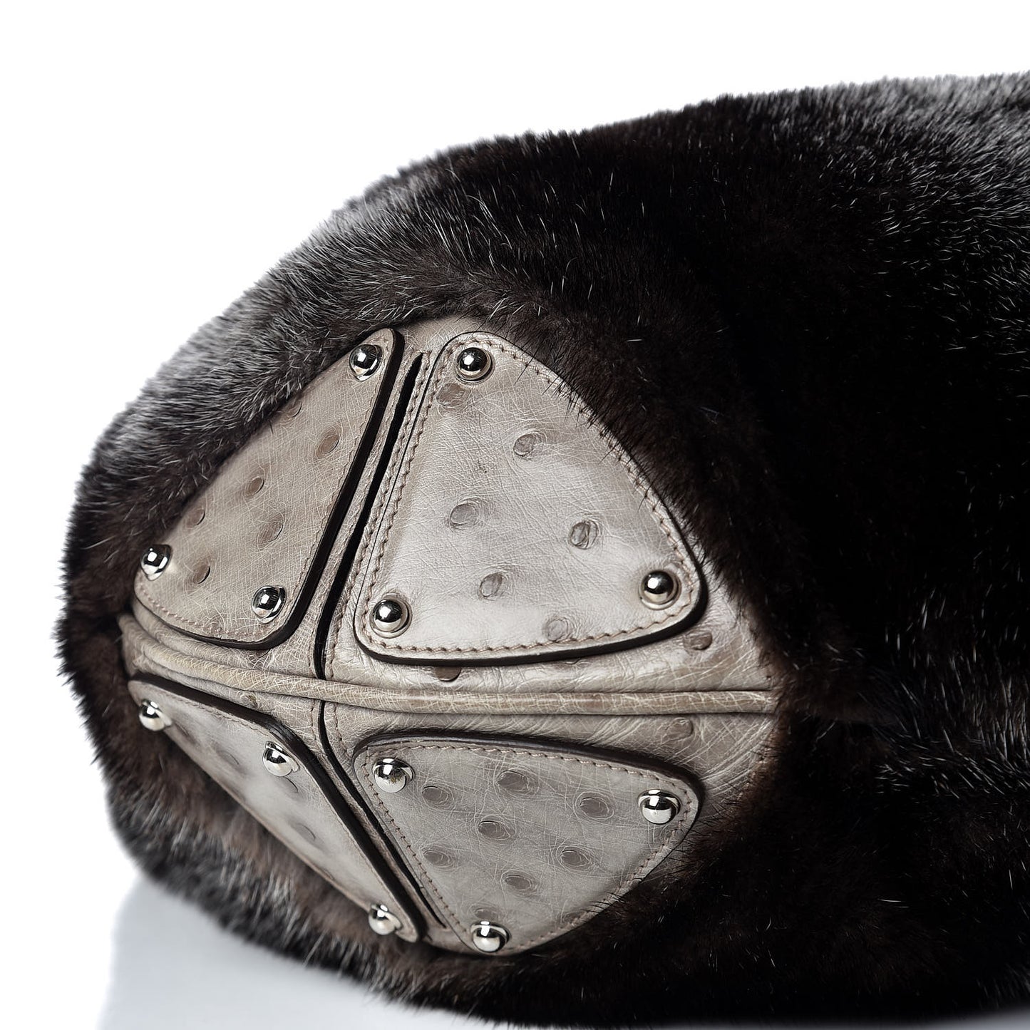 Mink Fur Ostrich Large Indy Hobo Grey