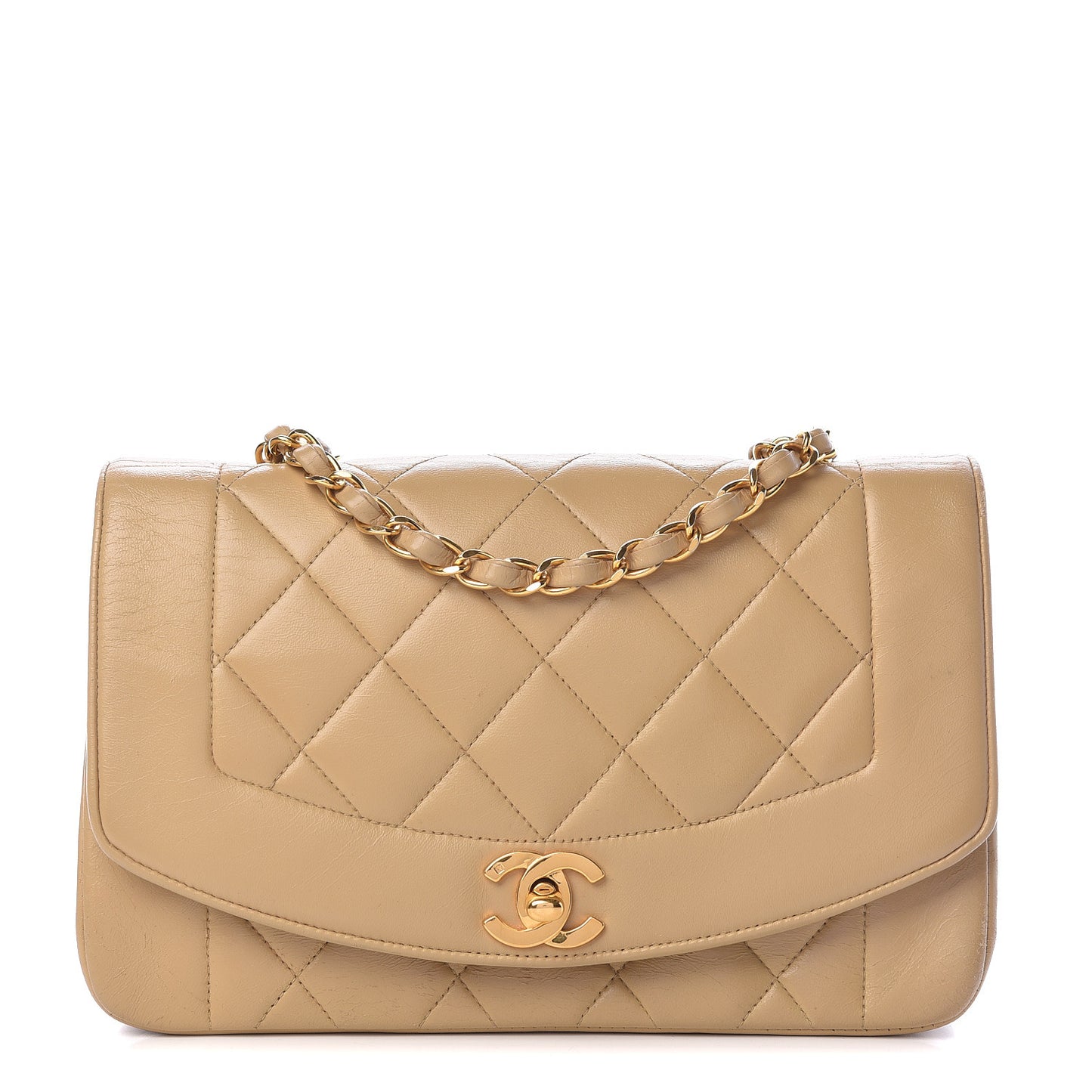 Lambskin Quilted Small Single Flap Beige