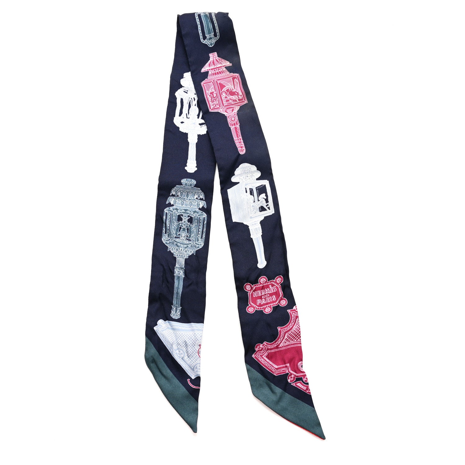 Hermes Silk Merveilleuses Lanternes Twilly Caban Framboise Vert 2 of 4