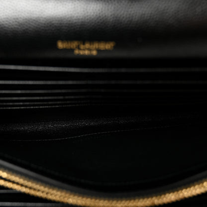 Saint Laurent Grain De Poudre Matelasse Chevron Monogram Chain Wallet Black 5 of 10