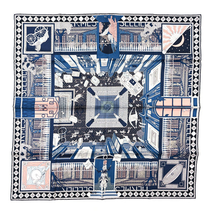 Hermes Silk Objets De Curiosite Scarf 90 Marine Rose Poudre 1 of 3