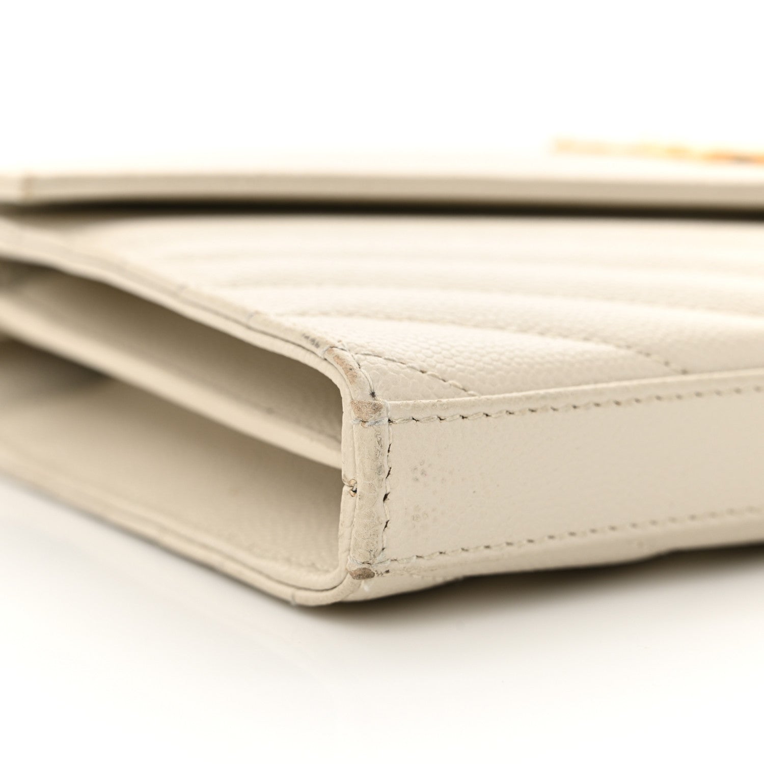 Saint Laurent Grain De Poudre Matelasse Chevron Monogram Chain Wallet Crema Soft 9 of 17