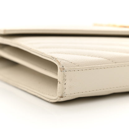 Saint Laurent Grain De Poudre Matelasse Chevron Monogram Chain Wallet Crema Soft 9 of 17