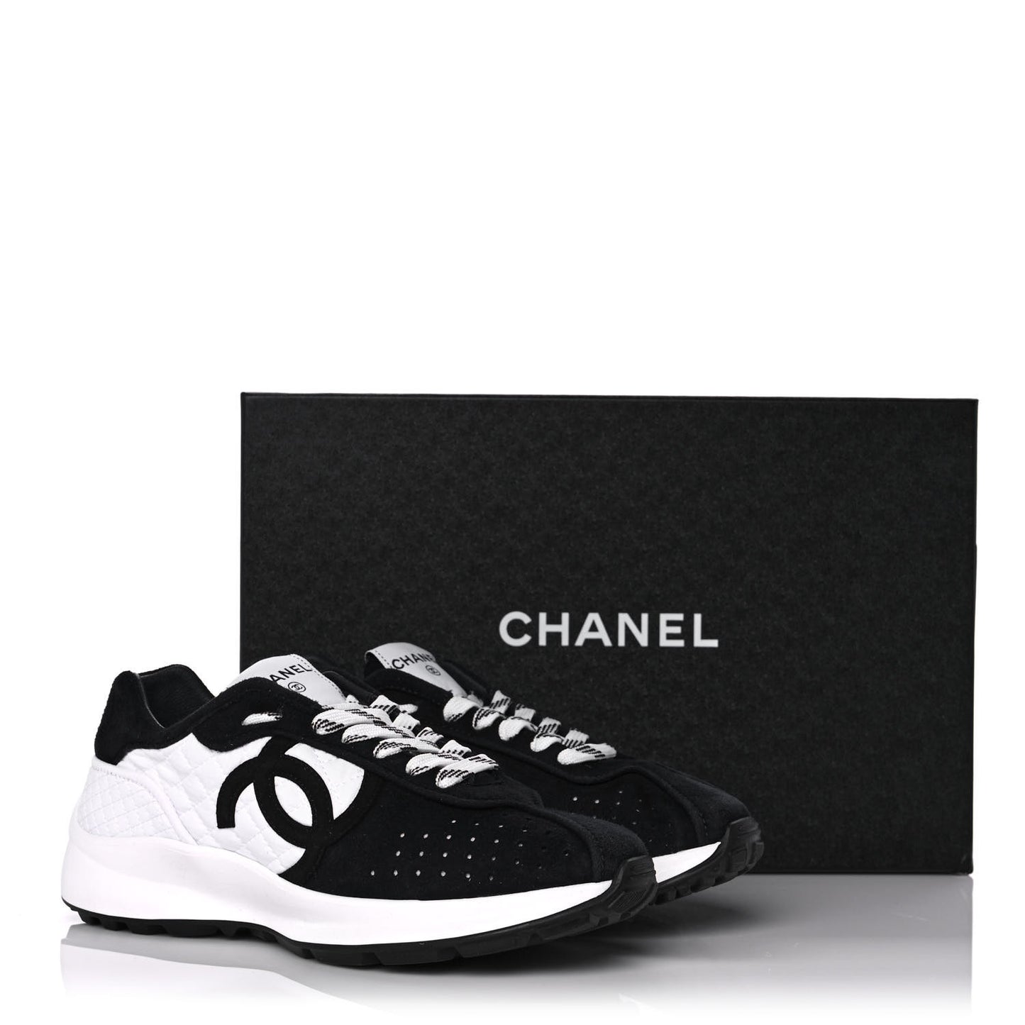 Fabric Suede Kidskin CC Sneakers 37.5 Dark Navy White