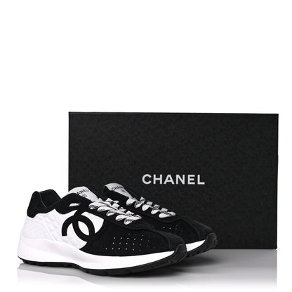 Chanel Fabric Suede Kidskin CC Sneakers 37.5 Dark Navy White 9 of 9