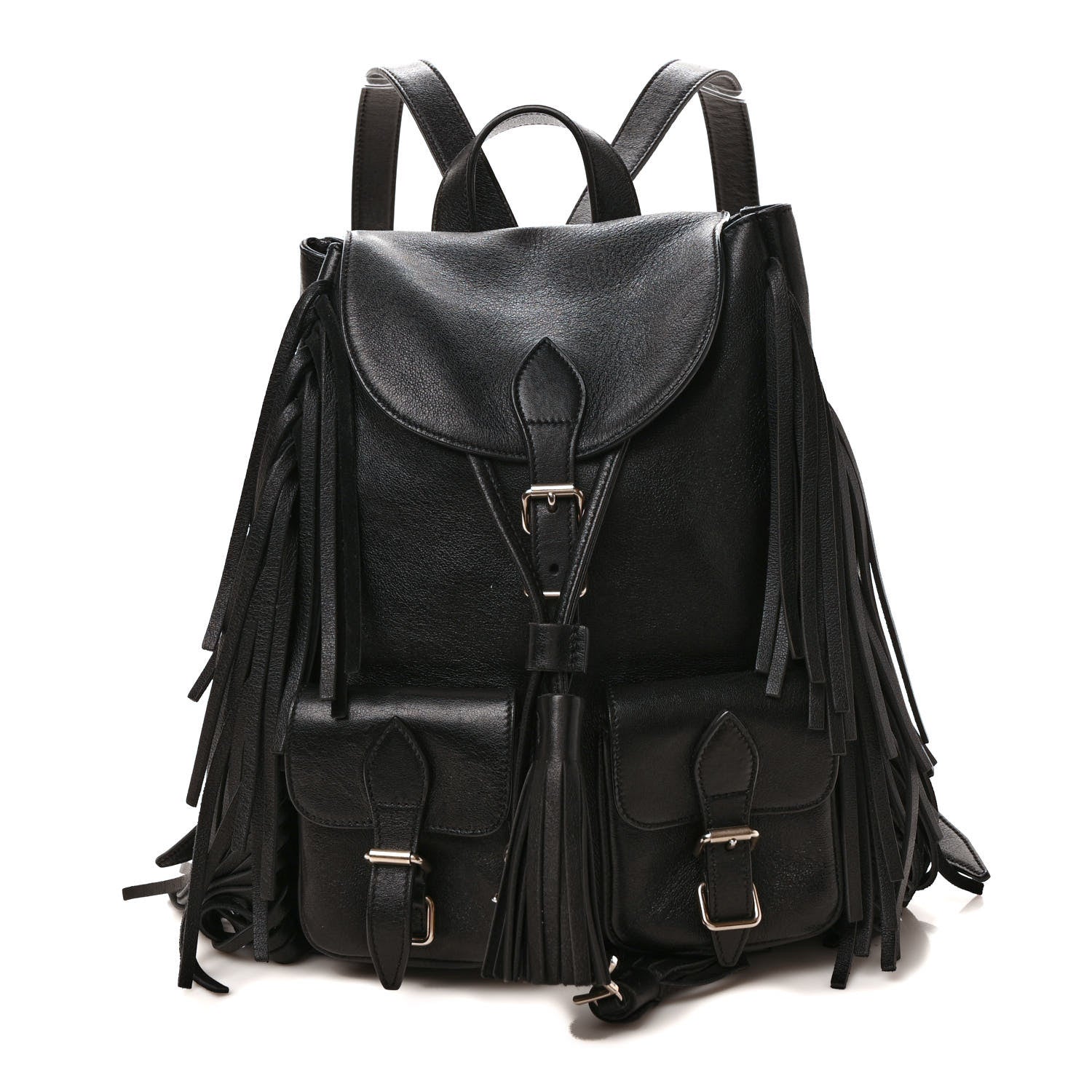 Saint Laurent Calfskin Fringe Festival Backpack Black 1 of 9