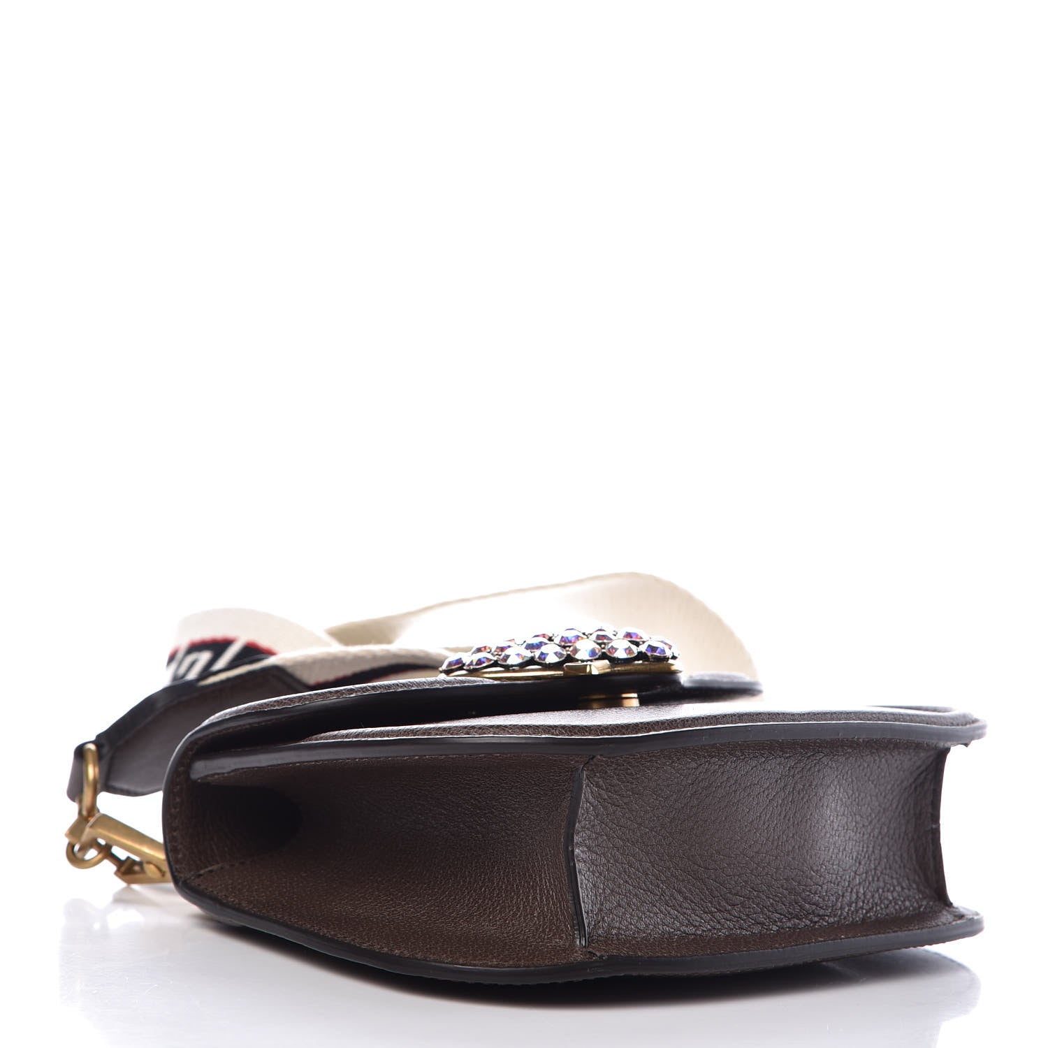 Gucci Textured Calfskin Web Crystal Heart Stripe Small Totem Shoulder Bag New Acero 4 of 7